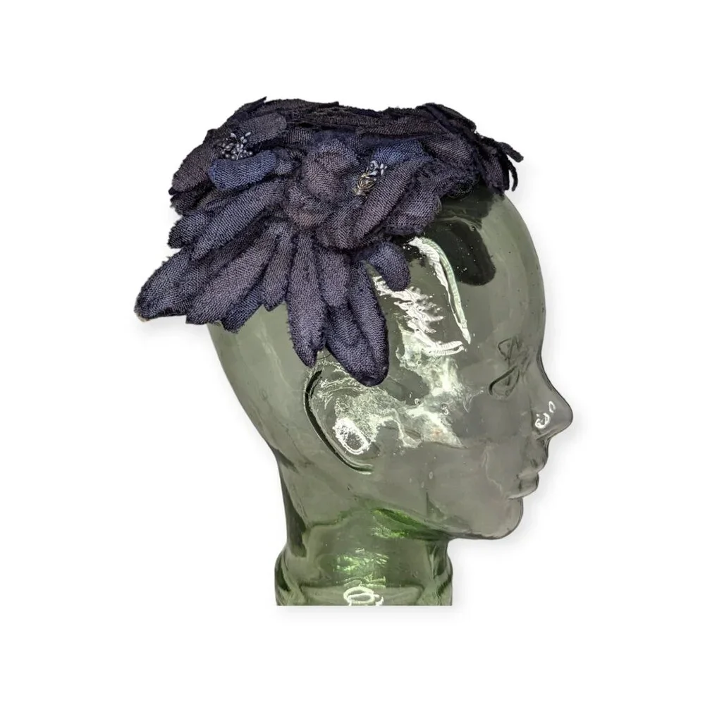 Vintage Faux Feathers Navy Blue Pinch Hat - Picture 3 of 8